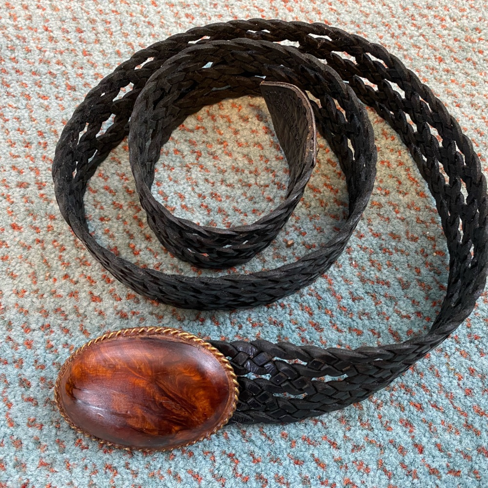 Men’s Moroccan Leather Belt Wood Inset Buckle KP111